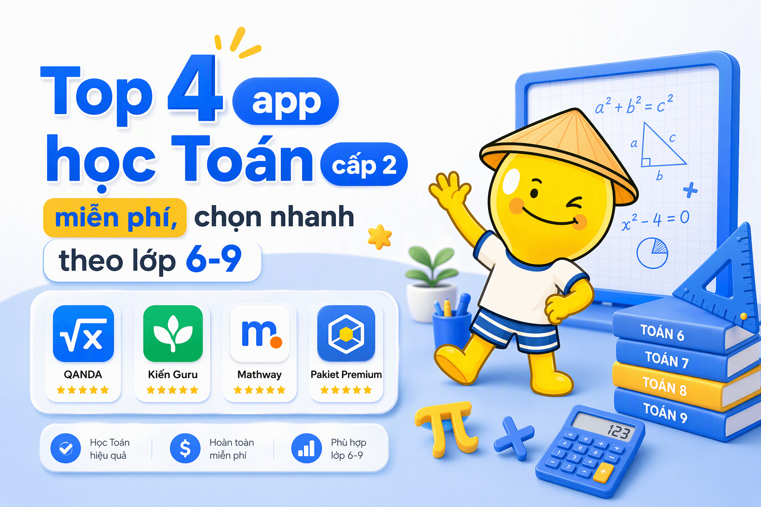 Top 4 app học Toán cấp 2 miễn phí, chọn nhanh theo lớp 6-9