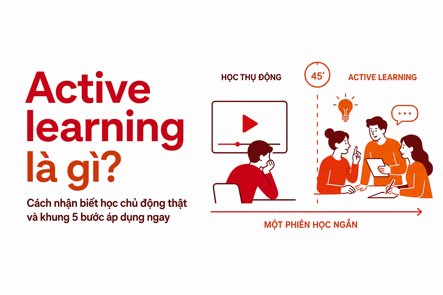 Active learning là gì? Cách nhận biết học chủ động thật và khung 5 bước áp dụng ngay