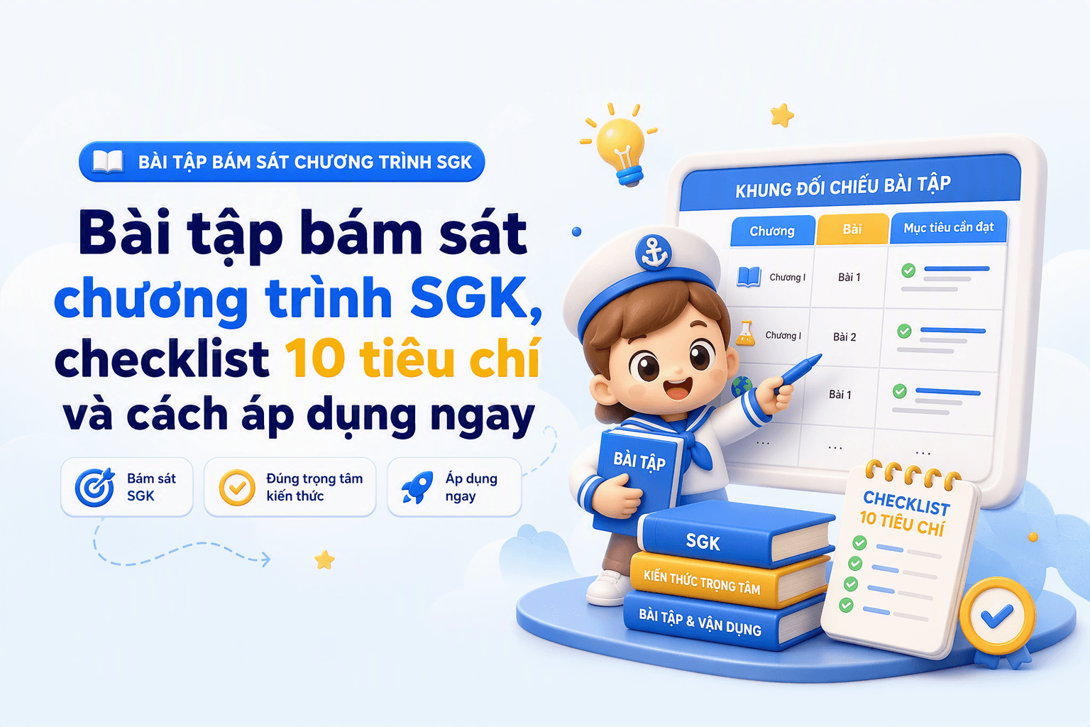 Bài tập bám sát chương trình SGK, checklist 10 tiêu chí và cách áp dụng ngay