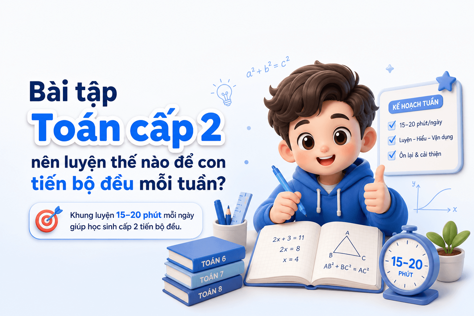 Bài tập Toán cấp 2 nên luyện thế nào để con tiến bộ đều mỗi tuần?