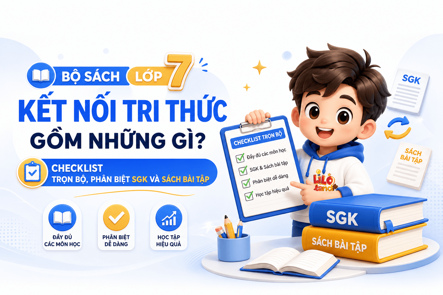 Bộ sách lớp 7 Kết nối tri thức gồm những gì? Checklist trọn bộ, phân biệt SGK và sách bài tập