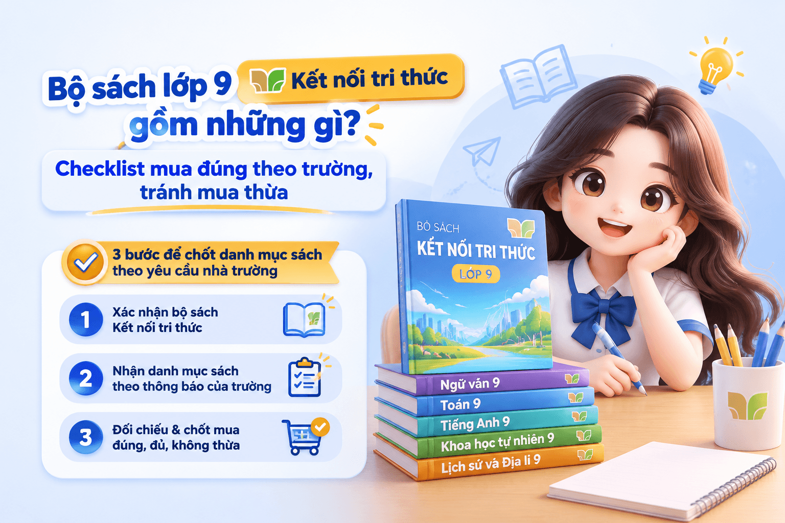 Bộ sách lớp 9 Kết nối tri thức gồm những gì? Checklist mua đúng theo trường, tránh mua thừa