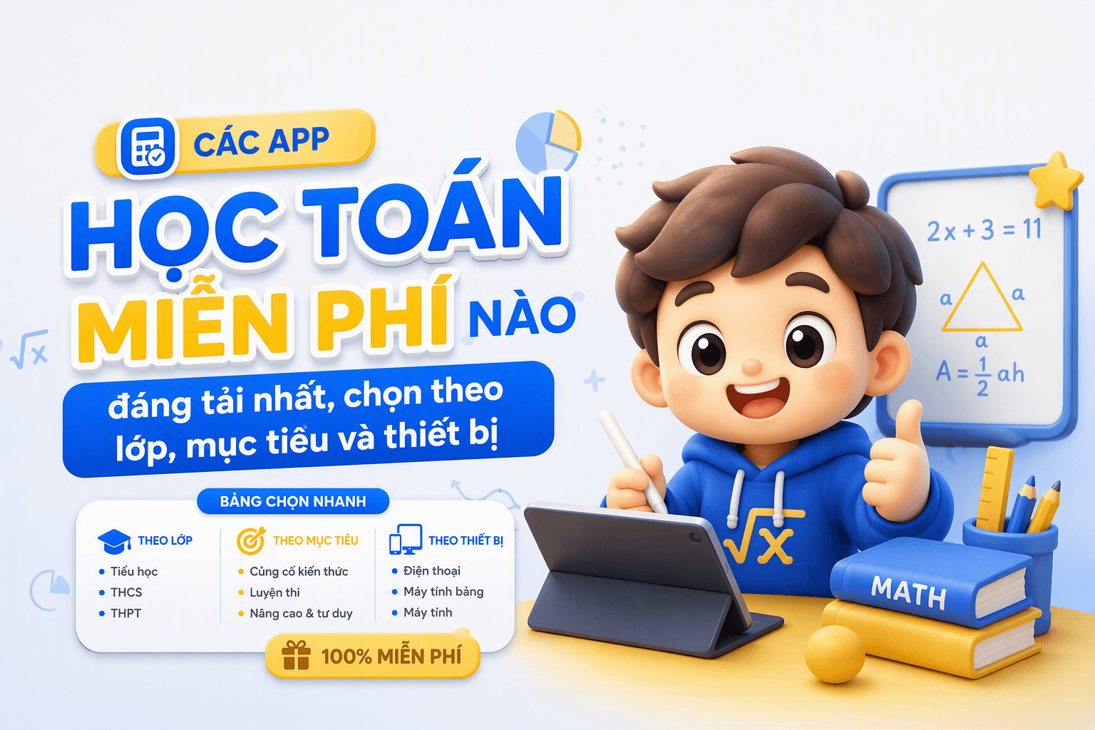 Các app học toán miễn phí nào đáng tải nhất, chọn theo lớp, mục tiêu và thiết bị