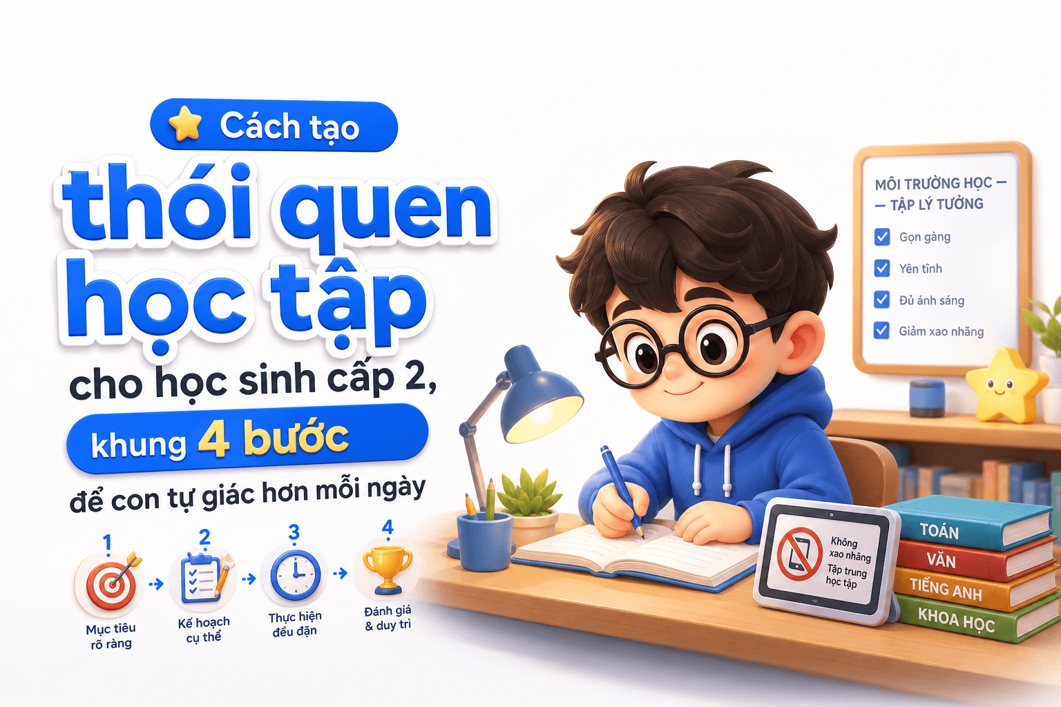 Cách tạo thói quen học tập cho học sinh cấp 2, khung 4 bước để con tự giác hơn mỗi ngày