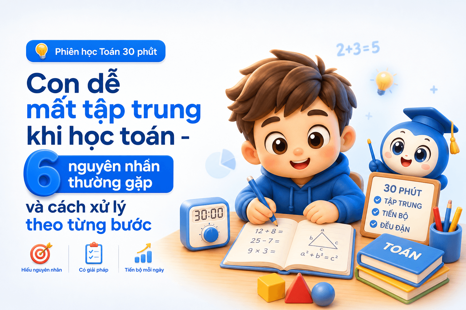 Con dễ mất tập trung khi học toán - 6 nguyên nhân thường gặp và cách xử lý theo từng bước