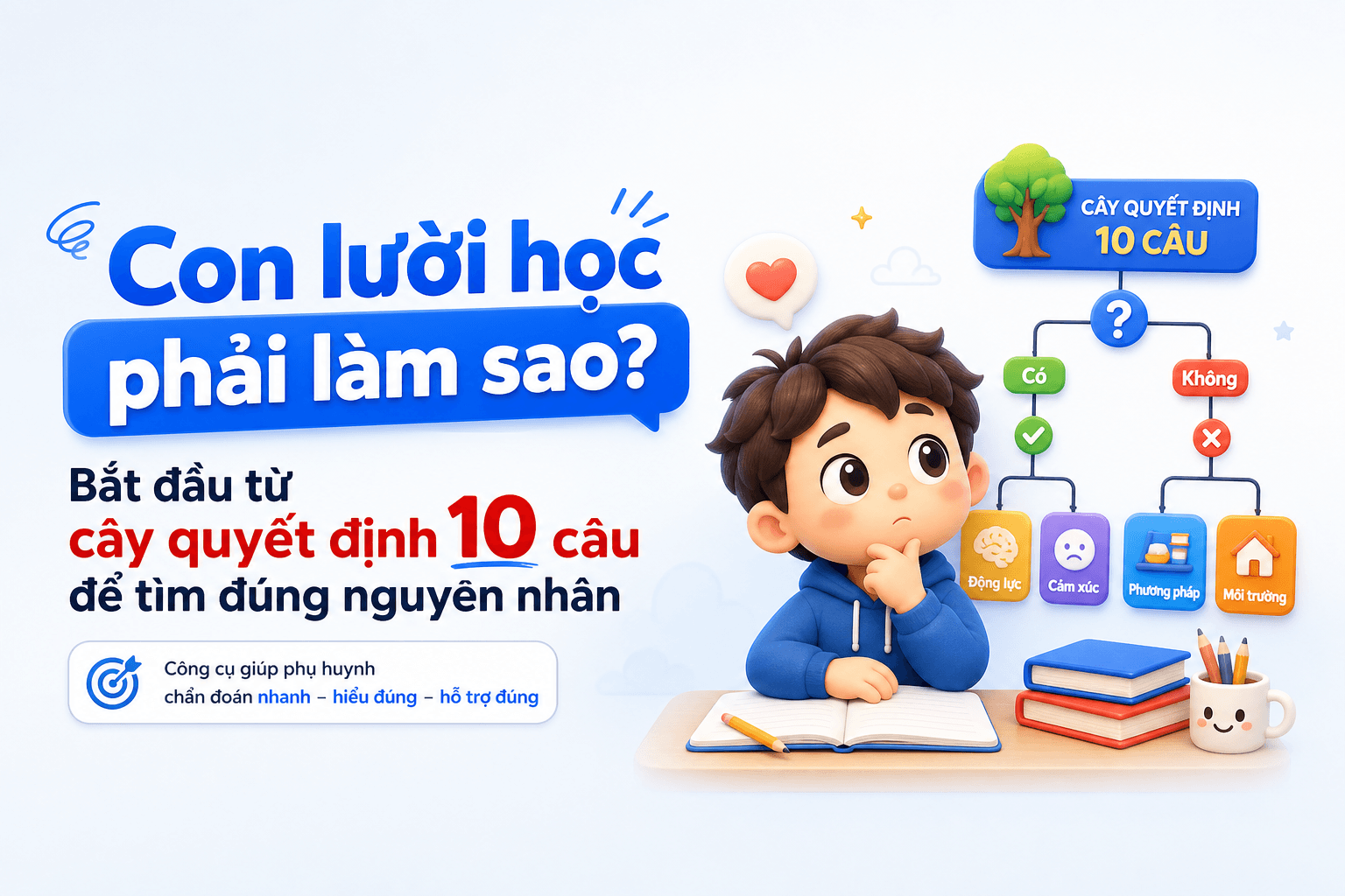Con lười học phải làm sao? Bắt đầu từ cây quyết định 10 câu để tìm đúng nguyên nhân