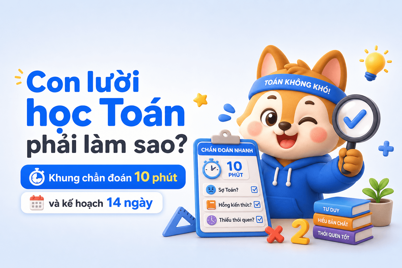 Con lười học Toán phải làm sao? Khung chẩn đoán 10 phút và kế hoạch 14 ngày