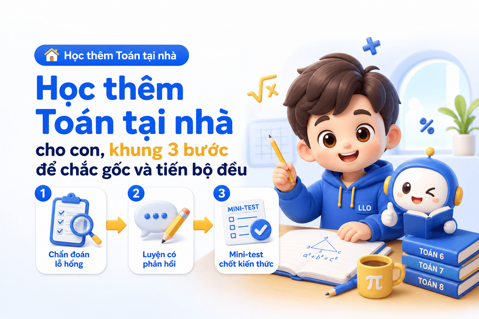 Học thêm Toán tại nhà cho con, khung 3 bước để chắc gốc và tiến bộ đều
