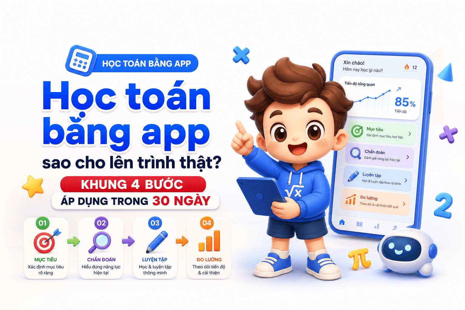 Học Toán bằng app sao cho tiến bộ thật sau 30 ngày?