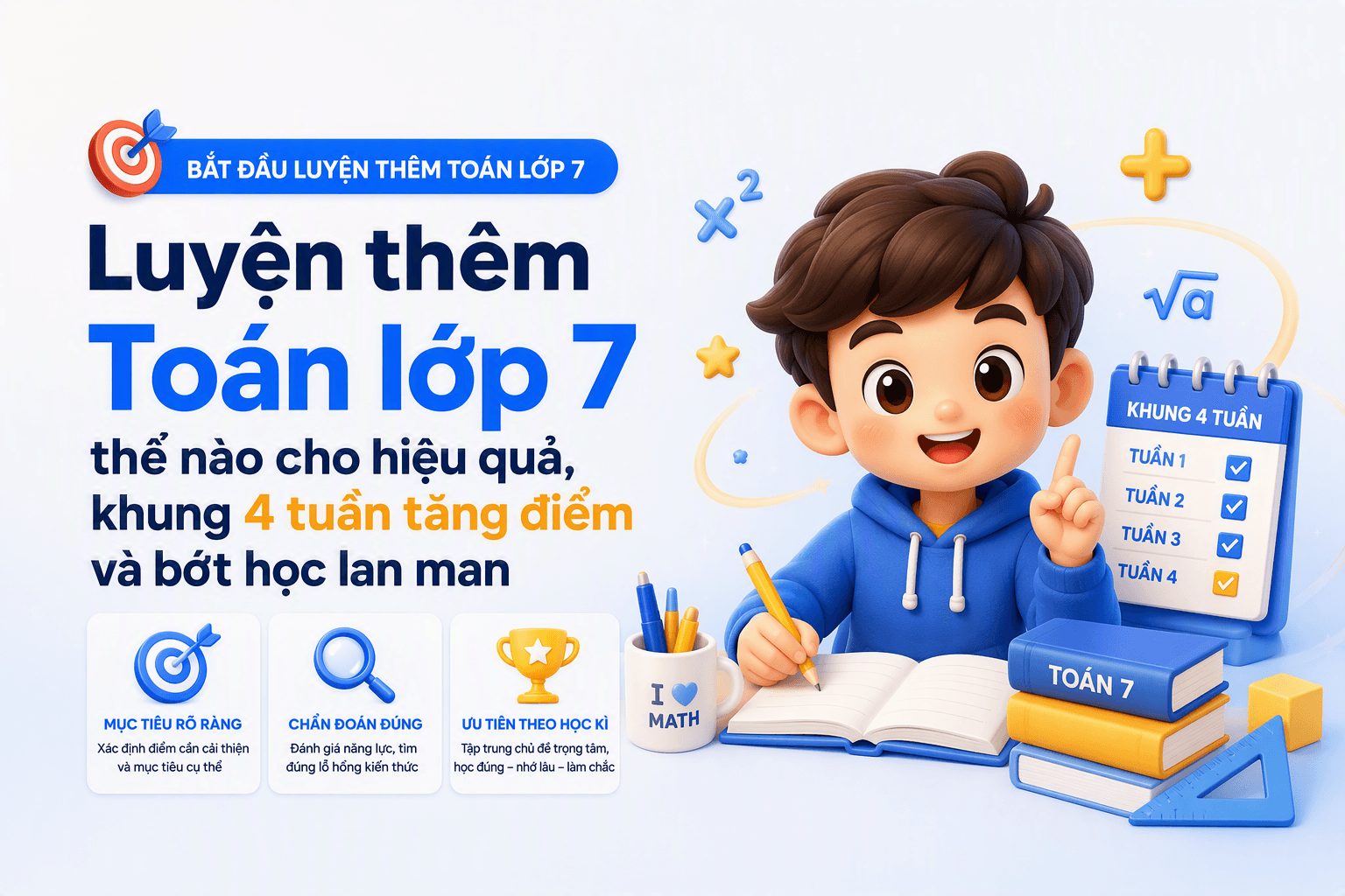 Luyện thêm Toán lớp 7 thế nào cho hiệu quả, khung 4 tuần tăng điểm và bớt học lan man