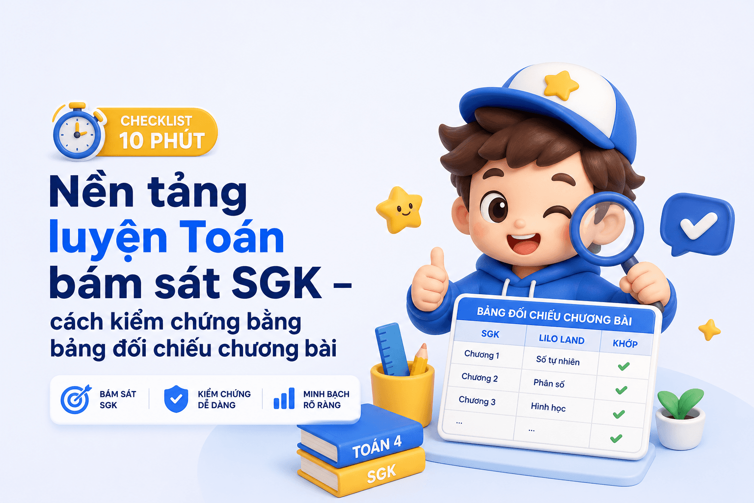 Nền tảng luyện Toán bám sát SGK - cách kiểm chứng bằng bảng đối chiếu chương bài
