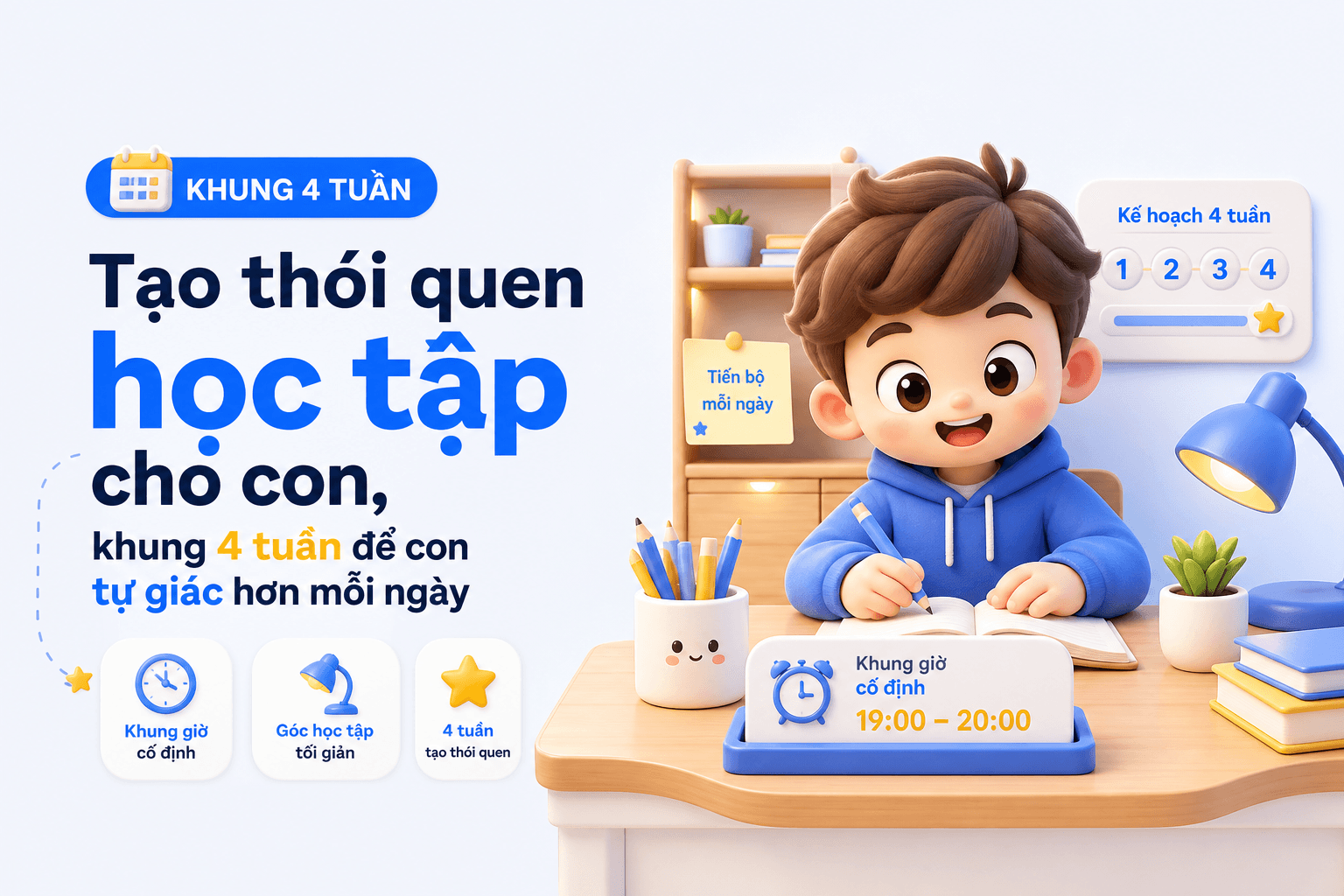 Tạo thói quen học tập cho con, khung 4 tuần để con tự giác hơn mỗi ngày