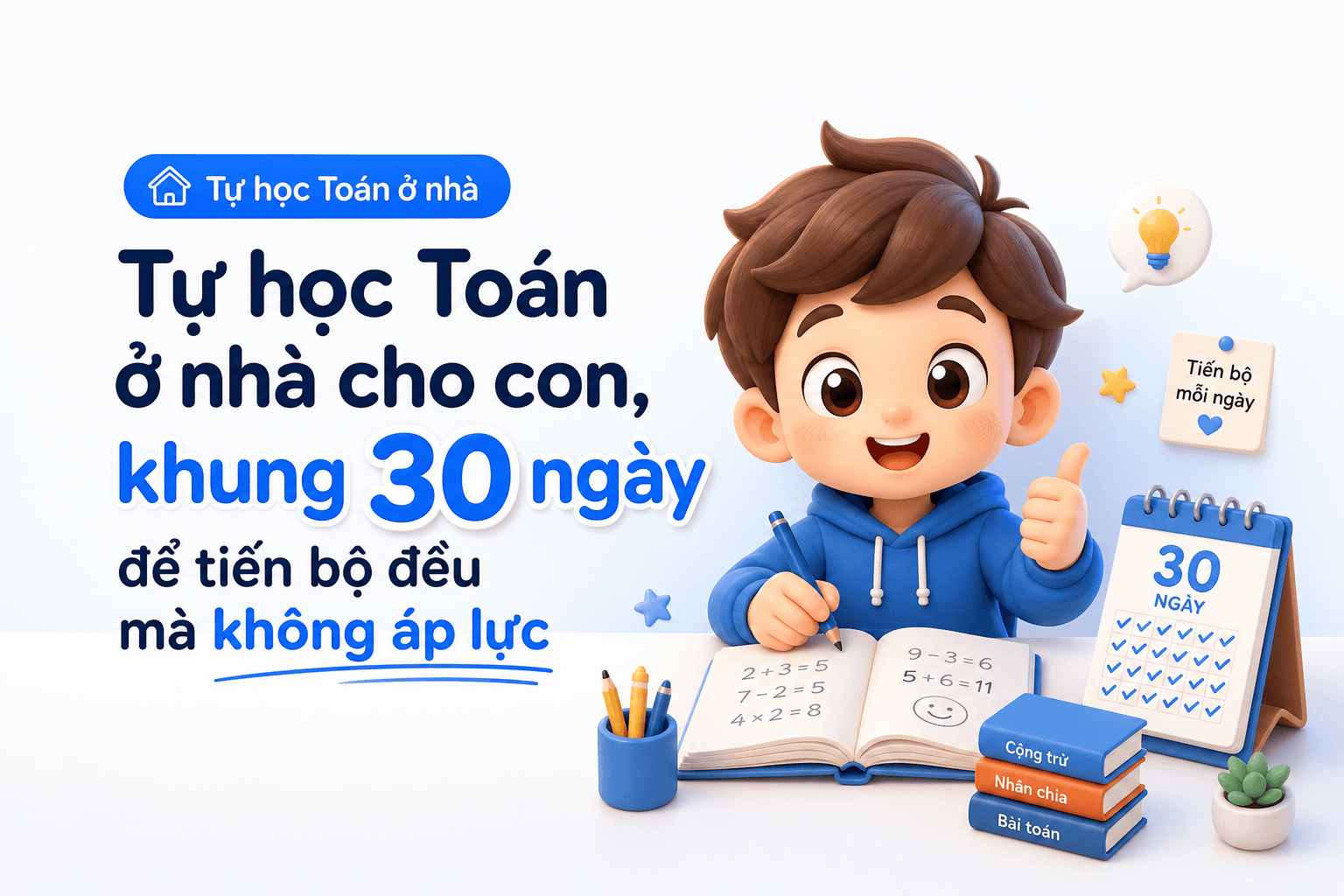 Tự học Toán ở nhà cho con, khung 30 ngày để tiến bộ đều mà không áp lực