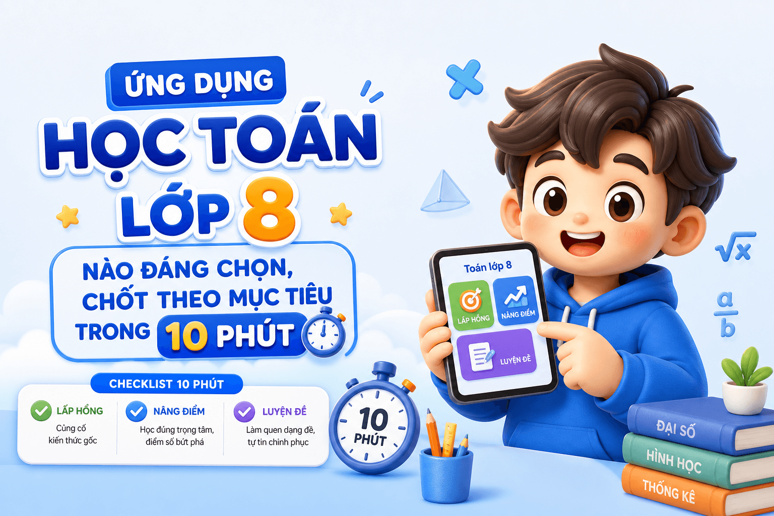 Ứng dụng học toán lớp 8 nào đáng chọn, chốt theo mục tiêu trong 10 phút
